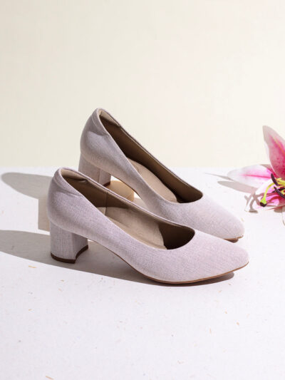 Womens Beige Party Wear Solid Round Toe Pumps